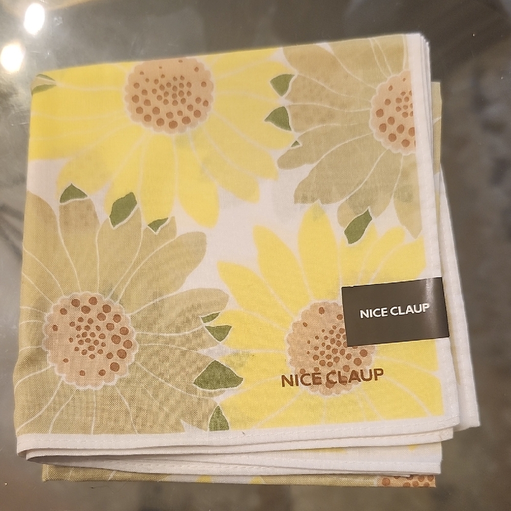 Nice Claup Vintage NWT Cotton Handkerchief Yellow Floral Neck Scarf, Bandana